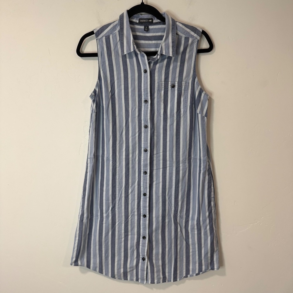 Toad&Co Womens Tank Dress Medium Blue Button Down Indigo Ridge Sleeveless Stripe - Picture 1 of 8